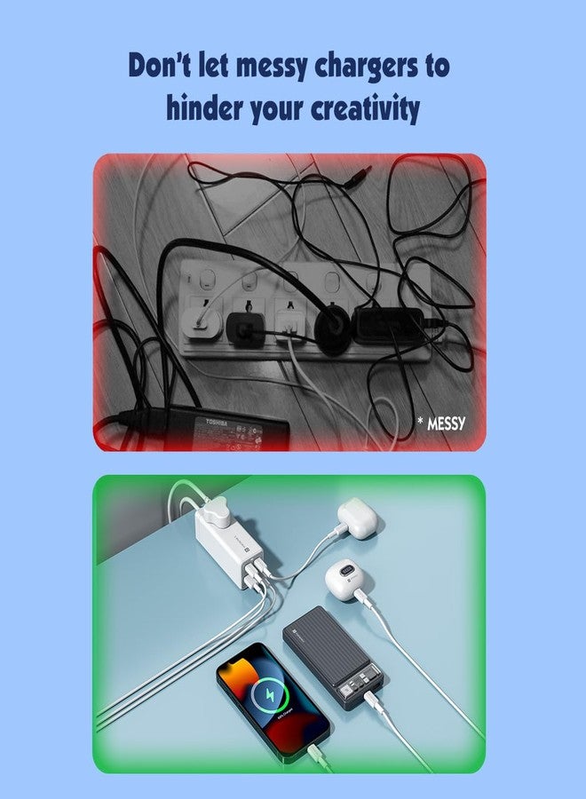 Portronics Adapto Volt 65 65W High Speed 5-in-1 Power Strip with 2 Type C PD Ports, 2 Mach USB Ports and 1 AC Power Socket, Compatible with Laptop,Smartphones, iPhones, Tablet, Power Bank(White) - Image 3